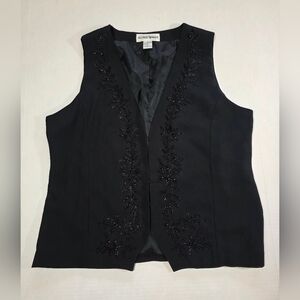 Vintage Alfred Dunner Beaded Vest Black Size 14 NWT Evening Formal Goth Chic